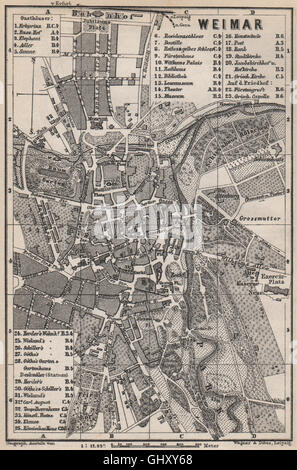 WEIMAR città antica città stadtplan. Turingia karte. BAEDEKER, 1886 mappa vecchia Foto Stock