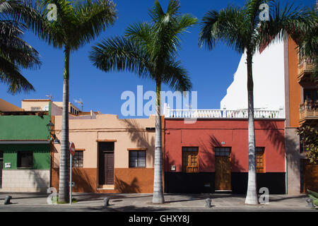 Case in Calle de Mequines, Puerto de la Cruz town, l'isola di Tenerife arcipelago delle Canarie, Spagna, Europa Foto Stock