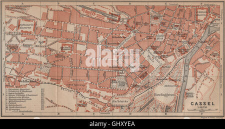 KASSEL CASSEL antique town city stadtplan. Hesse. Germania karte, 1900 mappa vecchia Foto Stock