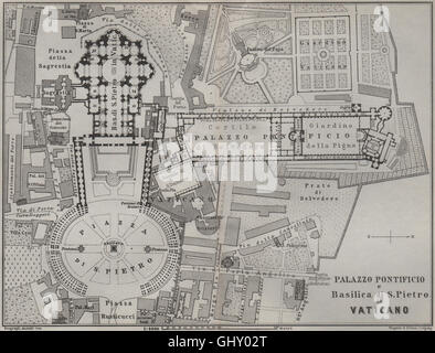 San Pietro Vaticano il PALAZZO PONTIFICIO BASILICA DI SAN PIETRO Vaticano Roma, 1909 Mappa Foto Stock