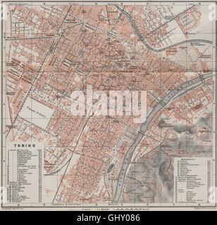 TORINO Torino città antica città del piano urbanistico di pianoforte. Mappa Italia, 1909 Foto Stock