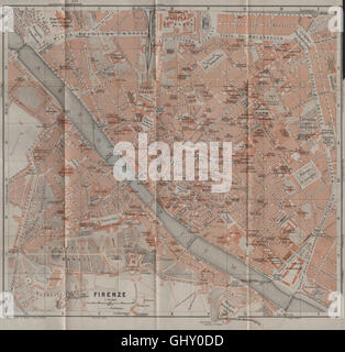FIRENZE Firenze città antica città del piano urbanistico di pianoforte. Mappa Italia, 1909 Foto Stock