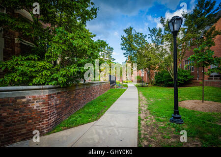 La passerella e agli edifici presso la Yale University a New Haven, Connecticut. Foto Stock