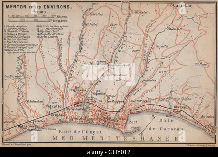 MENTON MENTONE town city plan de la ville & dintorni. Alpes-Maritimes, 1895 Mappa Foto Stock