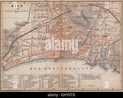 La città è bella pianta della città. Alpes-Maritimes. Cimiez St Etienne Riquier carte, 1895 Mappa Foto Stock