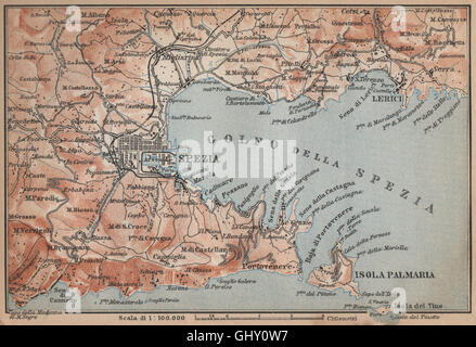 GOLFO DELLA SPEZIA. La Spezia dintorni. Lerici isola Palmaria. L'Italia, 1895 Mappa Foto Stock