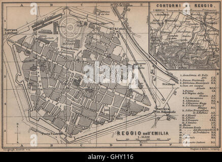 REGGIO EMILIA città city plan & dintorni/contorni. Mappa Italia, 1895 Foto Stock