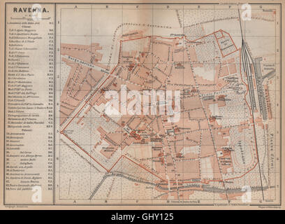 RAVENNA città antica città del piano urbanistico di pianoforte. Mappa Italia, 1895 Foto Stock