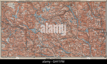 Nord TELEMARKEN topo-map. Kongsberg Dalen Bakken,. Norvegia kart, 1912 Foto Stock