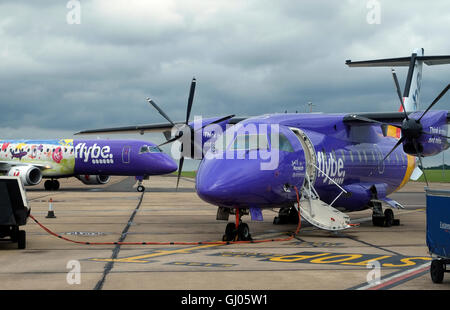 Flybe aeromobili presso l'aeroporto di Norwich, Norfolk, Inghilterra Foto Stock