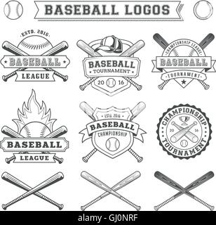 In bianco e nero di vettore logo Baseball e insignias Illustrazione Vettoriale