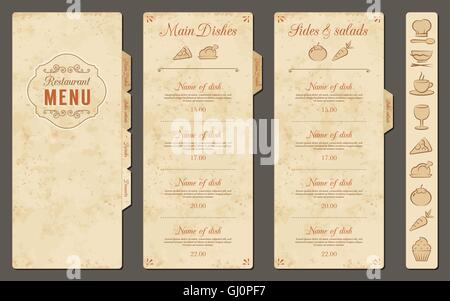 Un ristorante classico modello Menu con belle icone di cibo in un elegante stile su un vintage grunge background Illustrazione Vettoriale