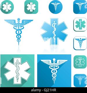 Un caduceo e esculapius personale set di icone con colori moderni. Illustrazione Vettoriale