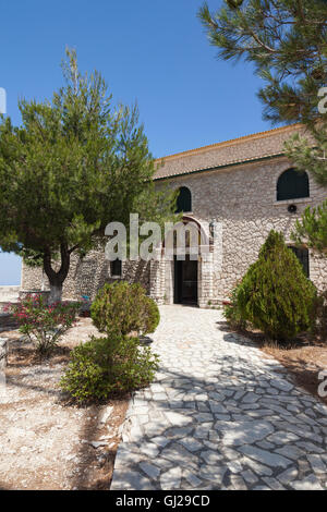 Monastero sulla cima del monte Pantokrator, Corfù, Isola Ionica, Isole greche, Grecia Foto Stock