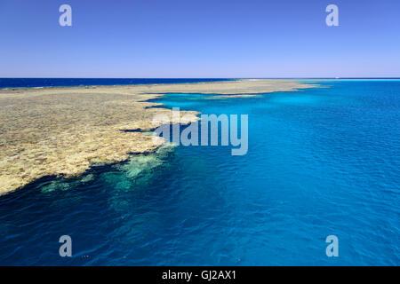 Isola sommersa, coralreef e mare blu turchese acqua, Safaga, Mar Rosso, Egitto, Africa Foto Stock