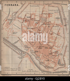 FERRARA Città antica città del piano urbanistico di pianoforte. Mappa Italia, 1899 Foto Stock