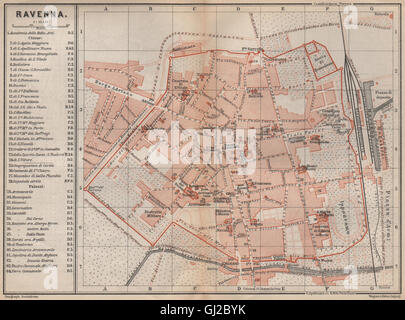 RAVENNA città antica città del piano urbanistico di pianoforte. Mappa Italia, 1899 Foto Stock