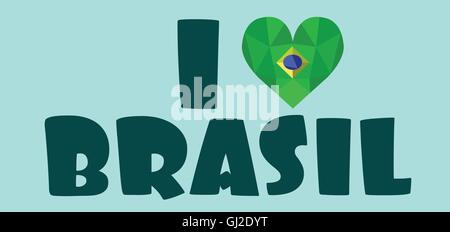 Io amo brasil card, su sfondo verde chiaro, in contorni. Digital immagine vettoriale Illustrazione Vettoriale