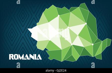 La Romania paese mappa design con il verde e i triangoli bianchi su sfondo blu scuro con le piazze. Digital immagine vettoriale Illustrazione Vettoriale