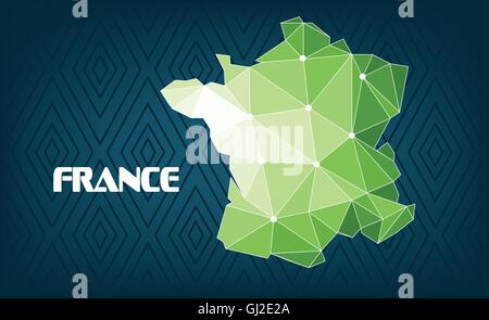 Paese Francia mappa design con il verde e i triangoli bianchi su sfondo blu scuro con le piazze. Digital immagine vettoriale Illustrazione Vettoriale