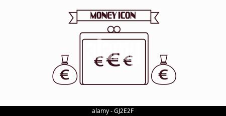 Icona di denaro con euro e dollaro i simboli di valuta con un portafoglio su sfondo bianco, in contorni. Digital immagine vettoriale Illustrazione Vettoriale