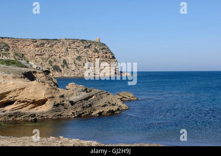 Vista sul Capo Mannu, la punta settentrionale della penisola del Sinis, Sardegna, Italia. Foto Stock