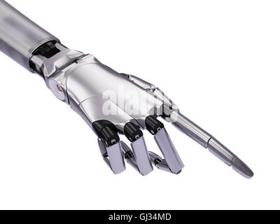 Mano robotica di indicare o toccare qualcosa di 3d illustrazione concetto isolato su bianco Foto Stock