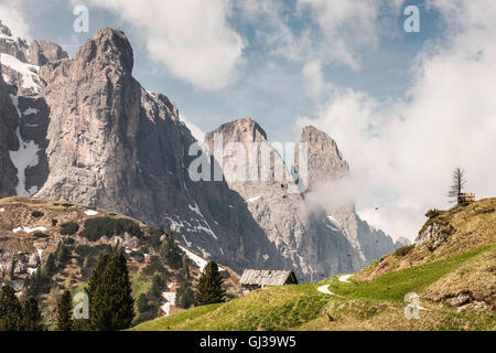 Dolomiti; vista sul Gruppo Sella, Alta Badia, Alto Adige, Italia Foto Stock