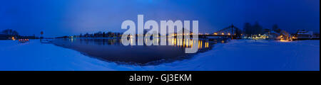 Dresda: Ponte ' Meraviglia Blu ' oltre il fiume Elba a Loschwitz nella neve, Germania, Sassonia, Sassonia, Foto Stock