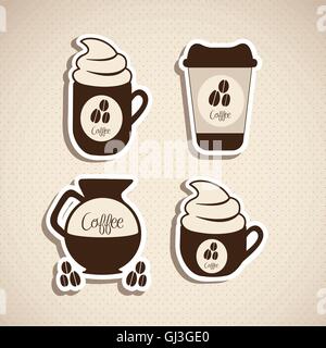 Illustrazione di caffè le etichette delle icone isolato su sfondo beige Illustrazione Vettoriale