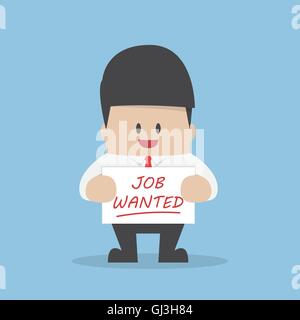 Imprenditore in possesso di una carta con testo job voluto, lavoro di concetto di ricerca Illustrazione Vettoriale