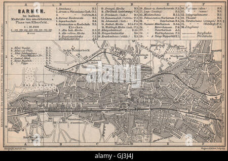 Barman / WUPPERTAL città antica città stadtplan. Germania karte, 1896 mappa vecchia Foto Stock