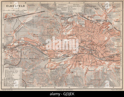 ELBERFELD / WUPPERTAL vintage town city stadtplan. Germania karte, 1926 Mappa Foto Stock