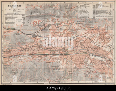 Barman / WUPPERTAL vintage town city stadtplan. Germania karte, 1926 mappa vecchia Foto Stock