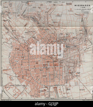 WIESBADEN vintage town city stadtplan. Hessen karte. BAEDEKER, 1926 mappa vecchia Foto Stock