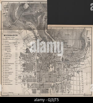 WIESBADEN città antica città stadtplan. Hessen karte. BAEDEKER, 1889 mappa vecchia Foto Stock