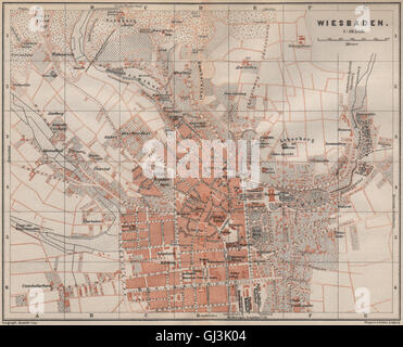 WIESBADEN città antica città stadtplan. Hessen karte. BAEDEKER, 1892 mappa vecchia Foto Stock