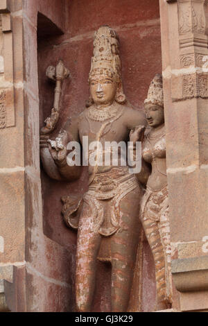 Sculture visto all'Tanjavur Tempio Brihadeshwara,TamilNadu. India Foto Stock