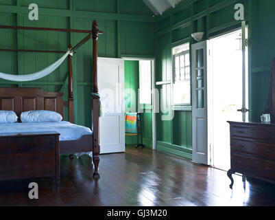 dh Fairview Great House ST KITTS CARIBBEAN tradizionale Old coloniale casa museo camera da letto Nelsons camera da letto interna Foto Stock