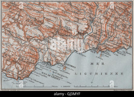 COTE D AZUR/ de L'Esterel. Antibes Cannes Nice Monaco Frejus Lérins, 1907 Mappa Foto Stock