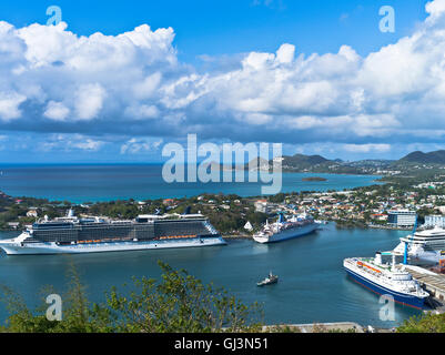 Dh Castries ST LUCIA CARAIBI Lookout visualizza crociera nel porto dei Caraibi Foto Stock