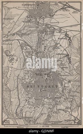 La città di Stoccarda città stadtplan & umgebung. Cannstatt. Baden-Württemberg, 1902 Mappa Foto Stock