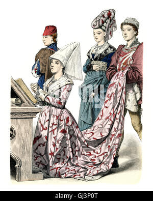 Moda medievale - Burgundian nobili donne della metà del XV secolo Foto Stock