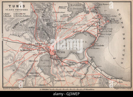 Tunisi e dintorni. Ariana Cartagine La Goulette. Tunisia carte. BAEDEKER, 1896 Mappa Foto Stock