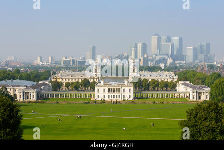 Canary Wharf visto da di Greenwich in Inghilterra, Regno Unito Foto Stock