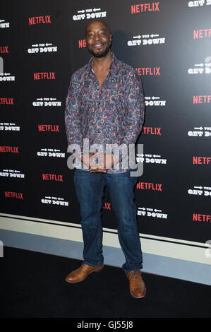 Bronx, NY USA - Agosto 11, 2016: Rahiem assiste il Get Down Netflix serie originale premier a Lehman Center per le arti dello spettacolo nel Bronx Foto Stock