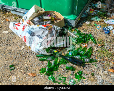 Bottiglie di birra rotte oggetto di dumping contro Consiglio gerani di riciclaggio per i prodotti di carta - Francia. Foto Stock