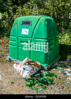 Bottiglie di birra rotte oggetto di dumping contro Consiglio gerani di riciclaggio per i prodotti di carta - Francia. Foto Stock