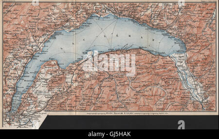 Il lago di Ginevra/Lac Leman. St Cergue Chatel St Jean d'Aulph Losanna, Evian 1889 mappa Foto Stock