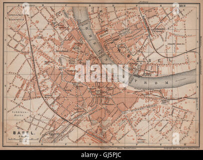 Basilea Basilea. Basilea. town city stadtplan. La Svizzera Suisse Schweiz, 1893 Mappa Foto Stock